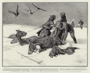 Une tempête de neige au Cap, un camp des Cape Mounted Rifles sur un éperon du Drakensberg